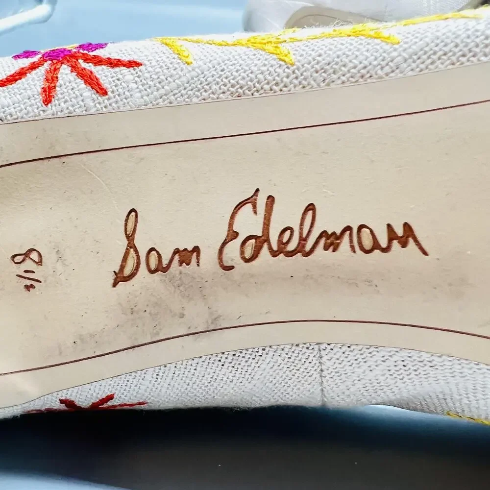 Sam Edelman Shoes Womens 8.5 Beige Hazel Linen Floral Embroidered Stiletto Pumps